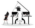 Pianist, piano and a howling dog illustration