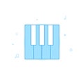 Pianist, piano player, piano keys flat vector icon. Filled line style. Blue monochrome design. Editable stroke