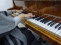 Pianist playing piano, classical music - reflection of hands and Royalty Free Stock Photo