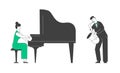 Pianist and Saxophone Player in Concert Costume Playing Musical Composition on Grand Piano and Sax for Jazz Performance