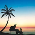 A Pianist Under The Sunset, Seaside, Tropical Island Royalty Free Stock Photo