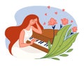 Pianist woman playing piano, elegant lady vector
