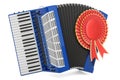 Piano accordion with best choice badge, 3D rendering