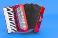 Piano accordion on blue backdrop, 3D rendering