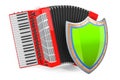 Piano accordion with shield, 3D rendering