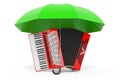 Piano accordion under umbrella, 3D rendering