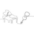 Piano Acoustic guitar one line traditional musical instruments. Vector contour set for music billboard