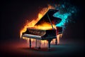 piano with blue and oranges ignites flames ,generative AI