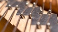 Piano bridge and strings closeup. Royalty Free Stock Photo