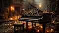 A piano with candles in the background Royalty Free Stock Photo