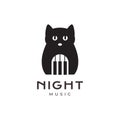 piano cat smart cat flat logo design vector Royalty Free Stock Photo