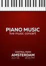 Piano concert poster design. Live music concert. Piano keys. Vector illustration.