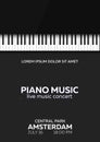 Piano concert poster design. Live music concert. Piano keys. Vector illustration.