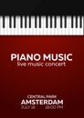 Piano concert poster design. Live music concert. Piano keys. Vector illustration.
