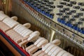 Piano details, inside view, wooden hammers