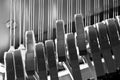 Piano hammers striking strings Royalty Free Stock Photo