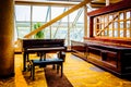 Piano inside the Hyatt Regency, in Baltimore, Maryland.