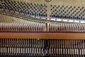 Piano inside the strings wooden hammers and other musical details, waiting for the master tuner piano