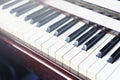 Piano jazz musical tool, Close up of piano keyboard, Piano keyboard background with selective focus.Cool color and Daylight Royalty Free Stock Photo