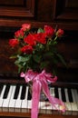 Piano Key and rose close up shot Royalty Free Stock Photo