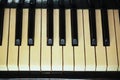 Piano keyboard, art acoustic wooden old instrument black and white