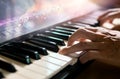 A piano keyboard background is set up in the music room by the window in the morning for pianists to practice before a classical Royalty Free Stock Photo