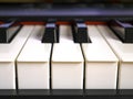 The piano keyboard with black and white keys and notes. Music and sound. Royalty Free Stock Photo