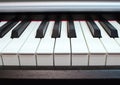 Piano keyboard close up. Elements of musical instrument.