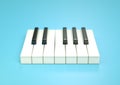 Piano keyboard. 3d illustration on blue background with selective focus