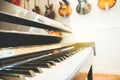 Piano keyboard with guitar back ground Royalty Free Stock Photo