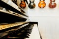 Piano keyboard with guitar back ground Royalty Free Stock Photo