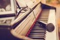 Piano keyboard and microphone, Close-up Royalty Free Stock Photo