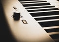 Piano and keyboard, musical instrument, with its controls, musical instrument tool side view Royalty Free Stock Photo