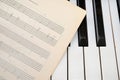 Piano keyboard with old music score Royalty Free Stock Photo