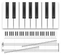 Piano keyboard. Realistic music instrument top view grand piano keyboard or synthesizer and musical notes vector template Royalty Free Stock Photo