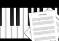 Piano keyboard and sheet music background Royalty Free Stock Photo