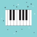 Piano keyboard top view. Musical flat background