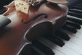 Piano keyboard with violin Royalty Free Stock Photo