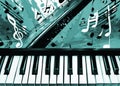 Piano keyboards and grunge music background