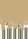 Piano keys birds and musical notes as a symbol of music.