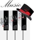 Piano keys and female hat. Composition for design