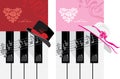 Piano keys and female hat. Romantic music
