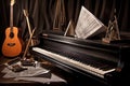 piano keys with sheet music and a metronome Royalty Free Stock Photo