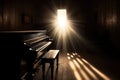 piano keys with sunlight creating a dramatic effect