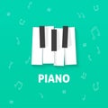 Piano keys vector flat logo isolated on green notes background Royalty Free Stock Photo