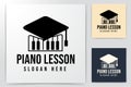 Piano lesson logo Ideas. Education Hat and keyboard. Inspiration logo design. Template Vector Illustration. Isolated On White Royalty Free Stock Photo