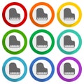 Piano, music vector icons, set of colorful flat design buttons for webdesign and mobile applications Royalty Free Stock Photo