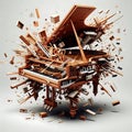 A piano musical instrument exploding, abstract explosion concept