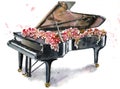 Piano musical instrument watercolor illustration