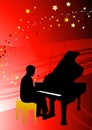 Piano Musician on Abstract Red Background